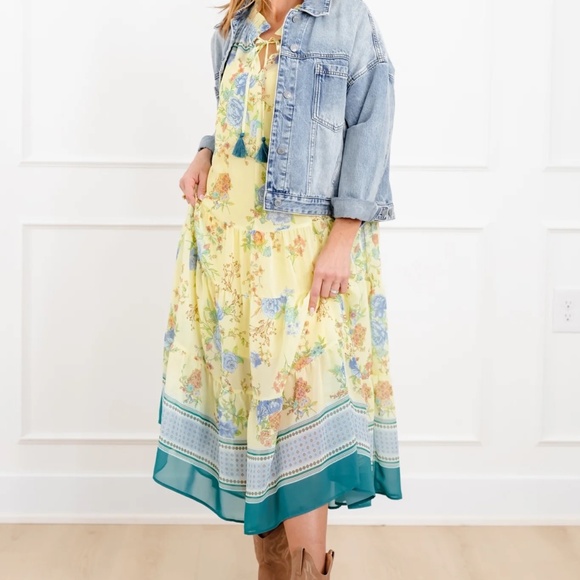 NEW EASEL BORDER PRINTED CHALLIS MAXI DRESS FLOWY LOOSE FLORAL SIZE SMALL LINED - Picture 2 of 8